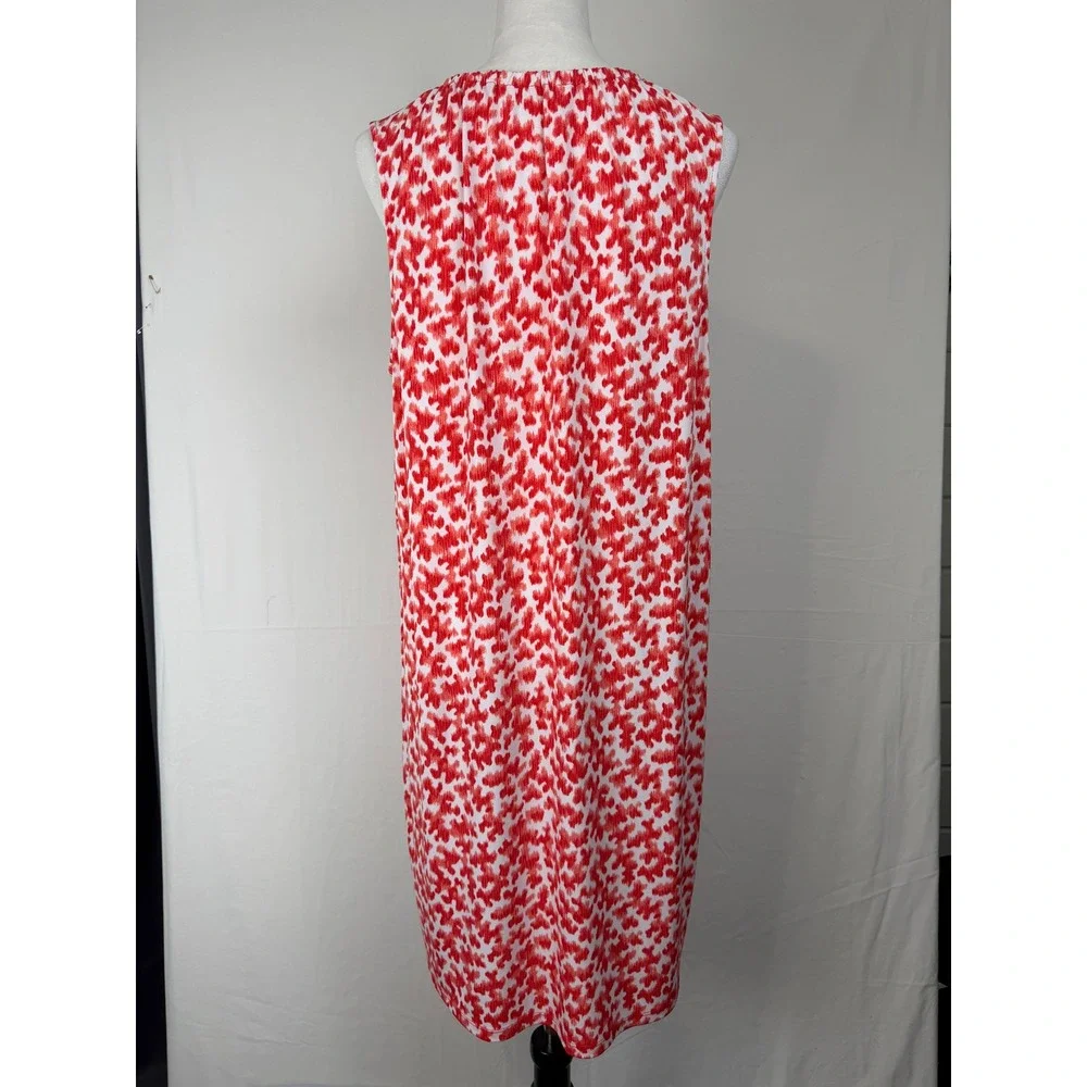 Michael Kors Ikat Heart Print Shift Dress Women XL Red Sleeveless Tassel‎ Tie